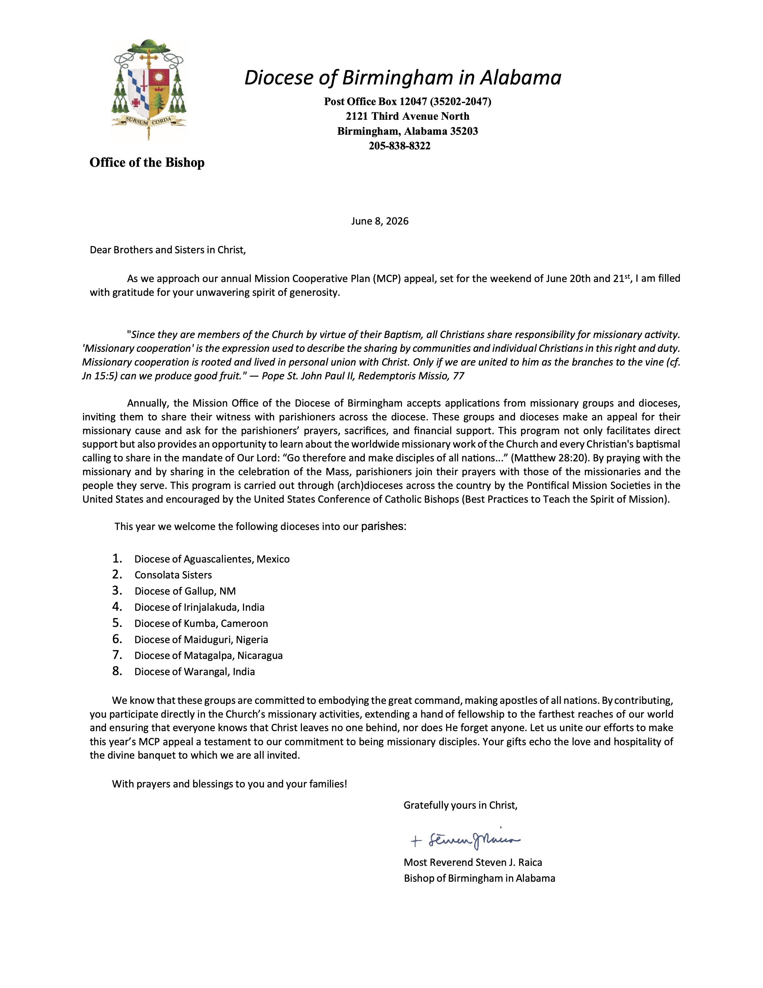 letter from the bishop